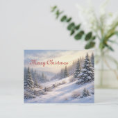 Vintage Winter Snowy Pine Forest Landscape  シーズンポストカード (スタンド正面)