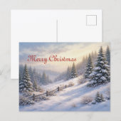 Vintage Winter Snowy Pine Forest Landscape  シーズンポストカード (正面/裏面)