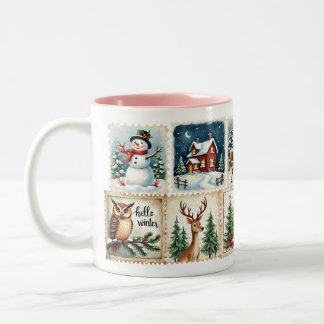 Vintage Winter Stamp Mug – Cozy Holiday Cup ツートーンマグカップ