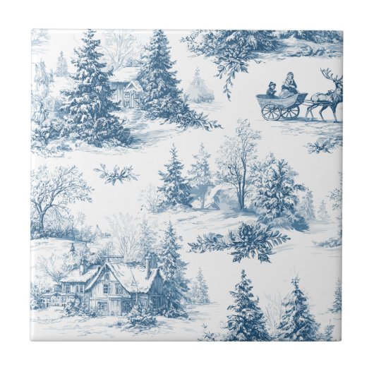 Vintage Winter Toile de Jouy - Classic Christmas タイル (正面)