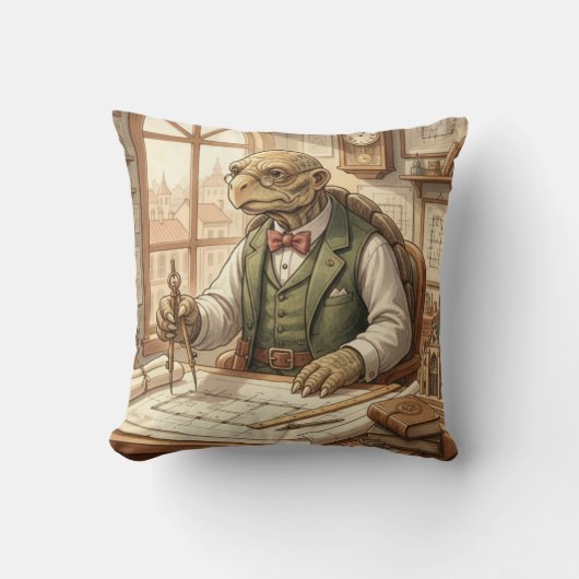Vintage Wise Turtle Architect Throw Pillow クッション (正面)