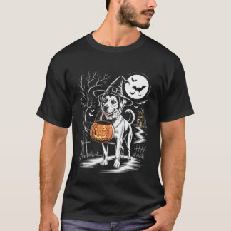 Vintage Witch Dog with Pumpkin Scary Dog Halloween Tシャツ