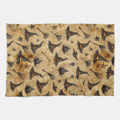 Vintage Witch Hats & Broomsticks Halloween Pattern キッチンタオル (横)