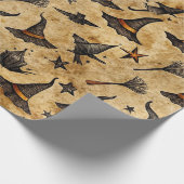 Vintage Witch Hats & Broomsticks Halloween Pattern ラッピングペーパー (角)
