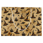 Vintage Witch Hats & Broomsticks Halloween Pattern ラージペーパーバッグ (裏面)