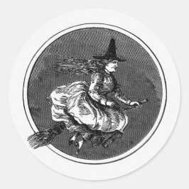 Vintage Witch On Broom Halloween ラウンドシール