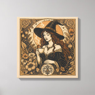 Vintage Witch Tea Time キャンバスプリント
