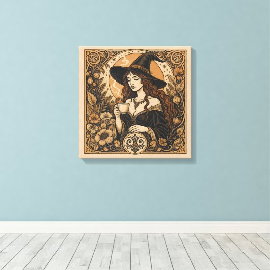 Vintage Witch Tea Time キャンバスプリント (インサイチュ (ウッドフロア))