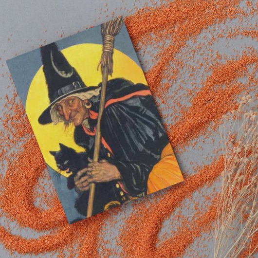 Vintage Witch with black cat カード