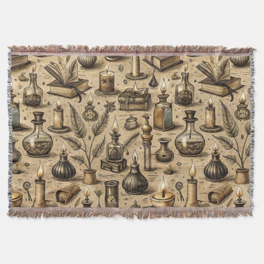 Vintage Witchcraft Books & Candles Pattern スローブランケット (正面)