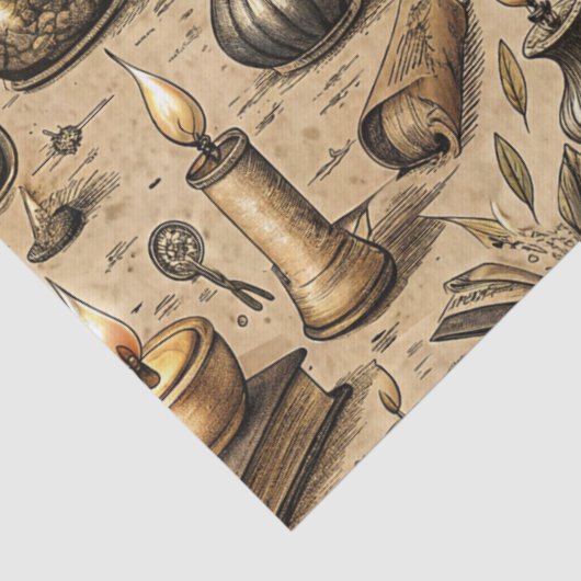 Vintage Witchcraft Books & Candles Pattern 薄葉紙 (詳細)