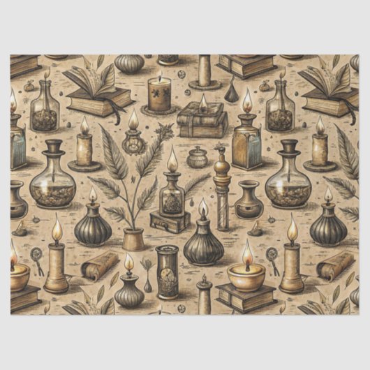 Vintage Witchcraft Books & Candles Pattern 薄葉紙 (正面)