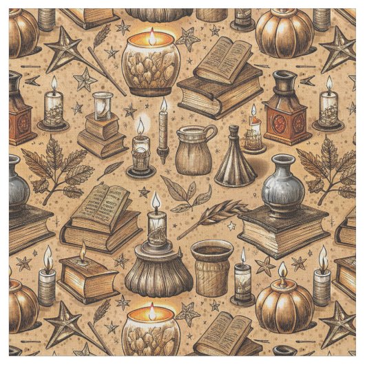 Vintage Witchcraft Books & Candles Pattern (2) ファブリック (クローズアップ)