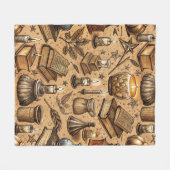 Vintage Witchcraft Books & Candles Pattern (2) フリースブランケット (正面(横))