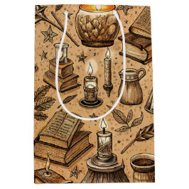 Vintage Witchcraft Books & Candles Pattern (2) ミディアムペーパーバッグ