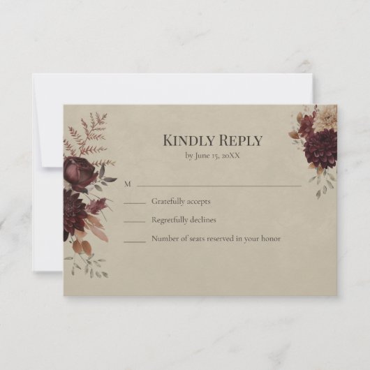 Vintage Witchy Floral Wedding RSVP Card (正面)