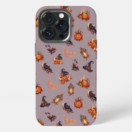 Vintage Witchy Halloween Pumpkins & Ravens Pattern iPhoneケース (裏面)