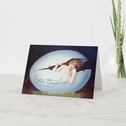 Vintage Woman in Egg Easter Card シーズンカード (正面)