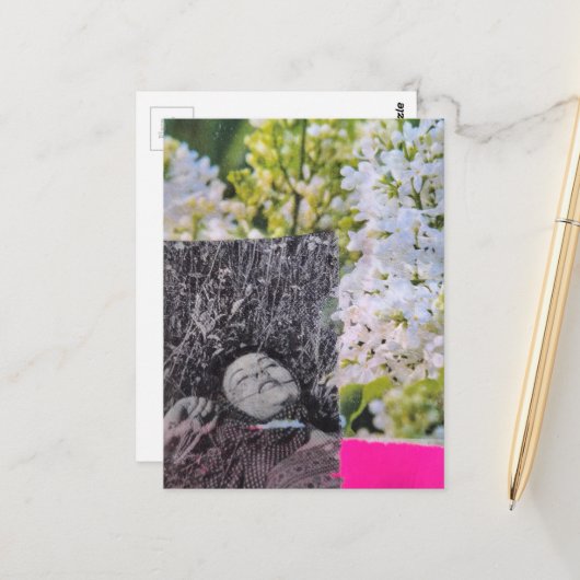 Vintage Woman in Flowers Collage ポストカード (正面/裏面インサイチュ)