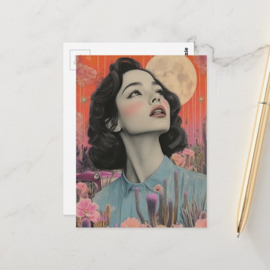 Vintage Woman in the Desert ポストカード (正面/裏面インサイチュ)