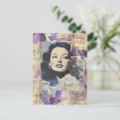 Vintage Woman Mixed Media Collage ポストカード (スタンド正面)
