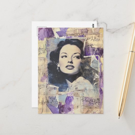 Vintage Woman Mixed Media Collage ポストカード (正面/裏面インサイチュ)
