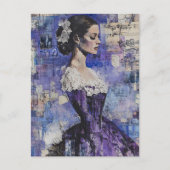 Vintage Woman Purple Collage Mixed Media ポストカード (正面)