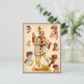 Vintage Women & Circus Clowns Ephemera Collage ポストカード (スタンド正面)
