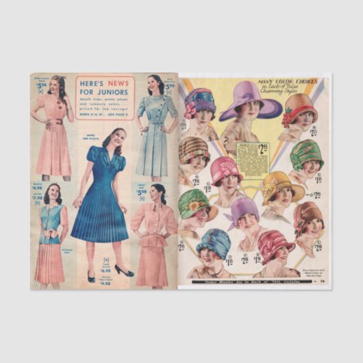 Vintage Women's Fashion Hats & Dresses 薄葉紙 (正面)