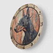 Vintage wood Doberman Pinscher Dog  ラージ壁時計 (傾斜)
