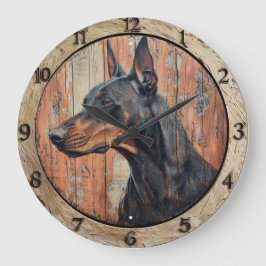 Vintage wood Doberman Pinscher Dog  ラージ壁時計