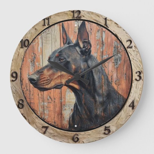 Vintage wood Doberman Pinscher Dog  ラージ壁時計 (正面)