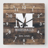 vintage wood Monkey Farm Personalized Family Name スクエア壁時計 (正面)