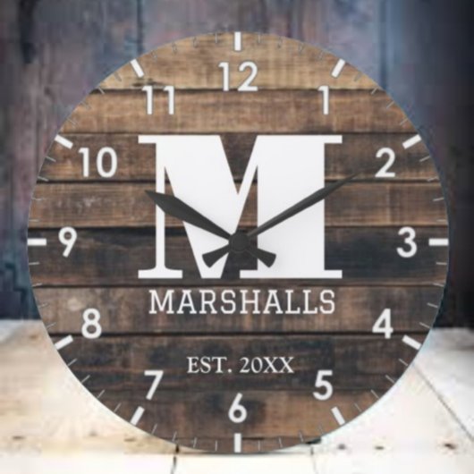 vintage wood Monkey Farm Personalized Family Name ラージ壁時計
