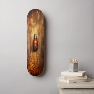 Vintage wooden skateboard with beer スケートボード