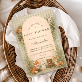 Vintage Woodland Baby Animals Baby Shower 招待状