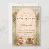 Vintage Woodland Baby Animals Baby Shower 招待状 (正面)