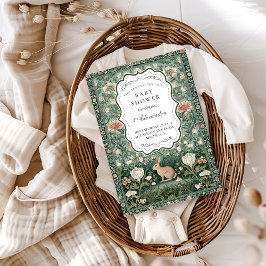 Vintage Woodland Bunny Floral Baby Shower 招待状