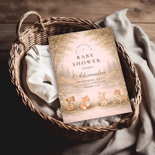 Vintage Woodland Forest Animals Baby Shower 招待状