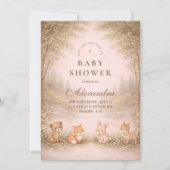 Vintage Woodland Forest Animals Baby Shower 招待状 (正面)