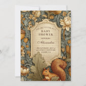 Vintage Woodland Squirrel Floral Baby Shower 招待状 (正面)