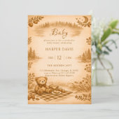 Vintage Woodland Teddy Bear Picnic Baby Shower 招待状 (スタンド正面)