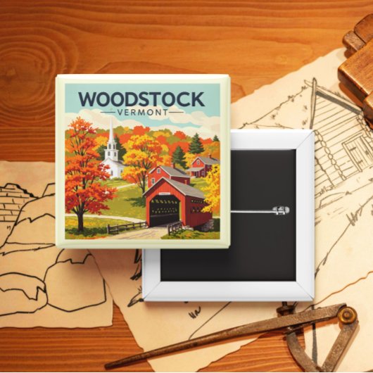 Vintage Woodstock Vermont 缶バッジ