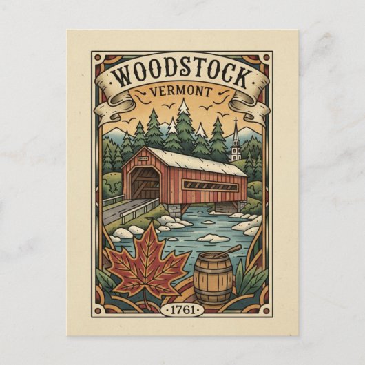 Vintage Woodstock Vermont Travel ポストカード (正面)