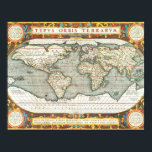 Vintage World Map by Abraham Ortelius 1587–1595 ポスター<br><div class="desc">Vintage World Map. Typus orbis terrarum (1587–1595) by Abraham Ortelius. Original From The New York Public Library.</div>