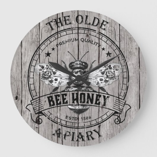 Vintage Worn Wood Bee Wall Clock ラージ壁時計 (正面)