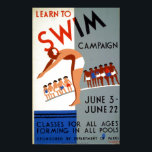 Vintage WPA Learn to Swim Campaign ポスター<br><div class="desc">A vintage WPA poster advertising classes for learning how to swim.</div>