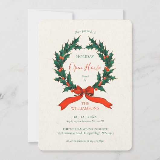 Vintage Wreath Christmas Open House Invitation 招待状 (正面)