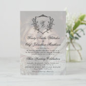Vintage Wreath Crest Black White Photo Wedding 招待状 (スタンド正面)