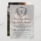 Vintage Wreath Crest Black White Photo Wedding 招待状 (正面/裏面)